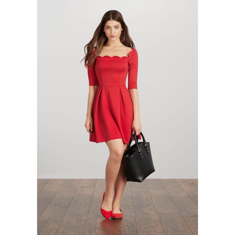 JustFab Fit & Flare Dress in Geranium